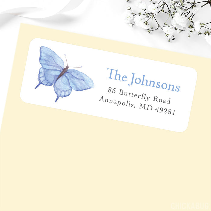 Watercolor Blue Butterfly Address Labels