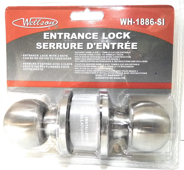WELLSON Entrance Lock with Button and 3 Keys (Silver) - WH-1886SI