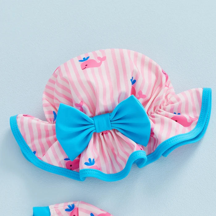 WHALES Striped Swimsuit with Sun Hat
