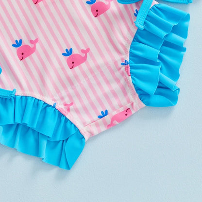 WHALES Striped Swimsuit with Sun Hat