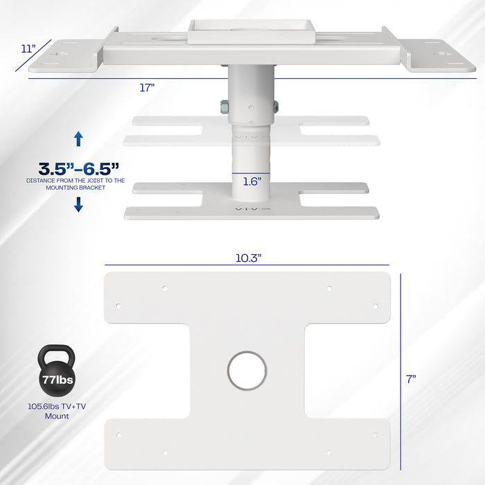 Measurements and specifications for White Drop Ceiling Mount Designed for MOUNT-E-FD55W / MOUNT-E-FD70W