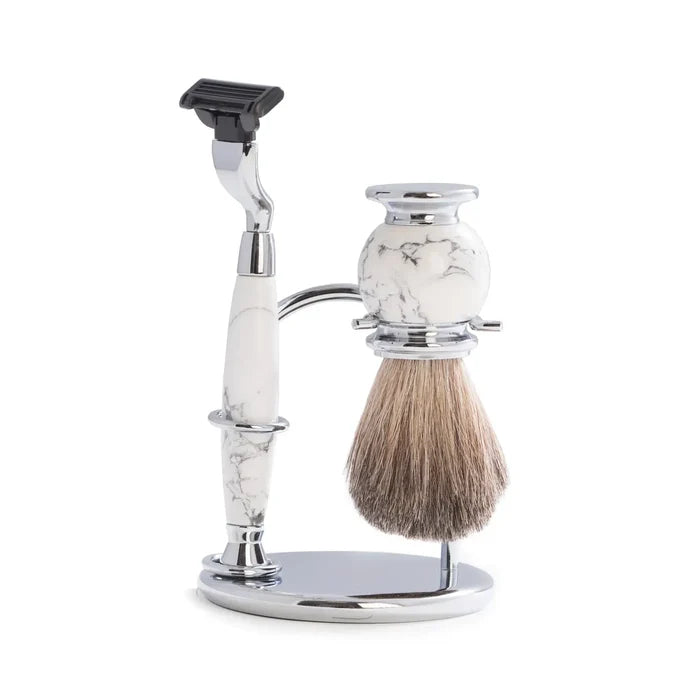 White Marbled Shaving Set