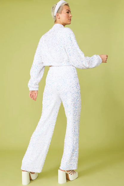 White Sequin Bomber Jacket