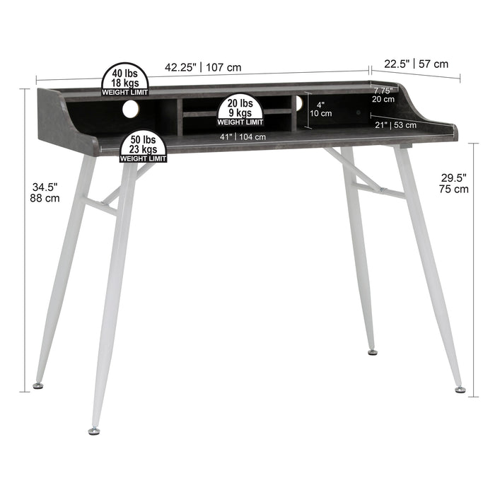 Woodford 45” Modern, Secretary/Writing/Laptop Desk with Storage, White / Cement 51261