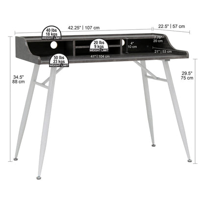 Woodford 45” Modern, Secretary/Writing/Laptop Desk with Storage, White / Cement 51261