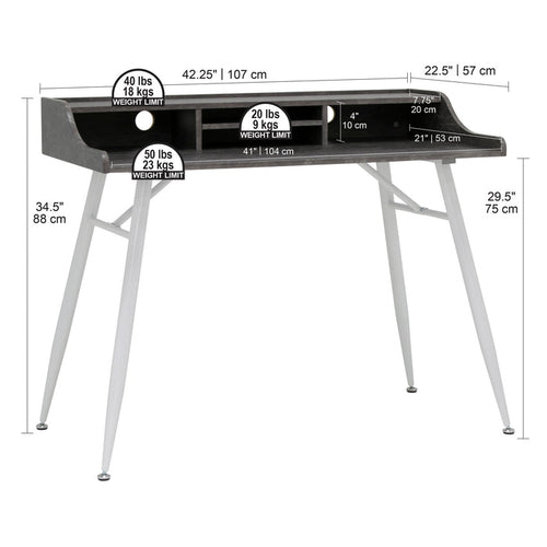 Woodford 45” Modern, Secretary/Writing/Laptop Desk with Storage, White / Cement 51261