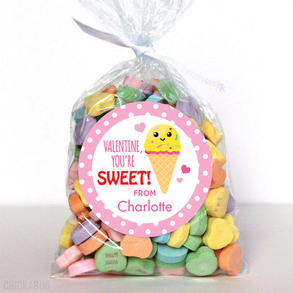 "You're Sweet" Ice Cream Cone Valentine's Day Stickers