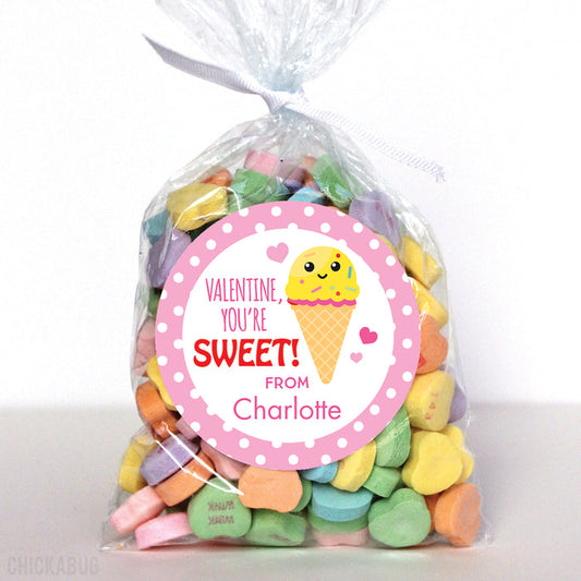 "You're Sweet" Ice Cream Cone Valentine's Day Stickers