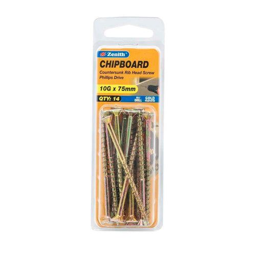 Zenith Chipboard Screw GP PHL 10G x 75mm (14pk)