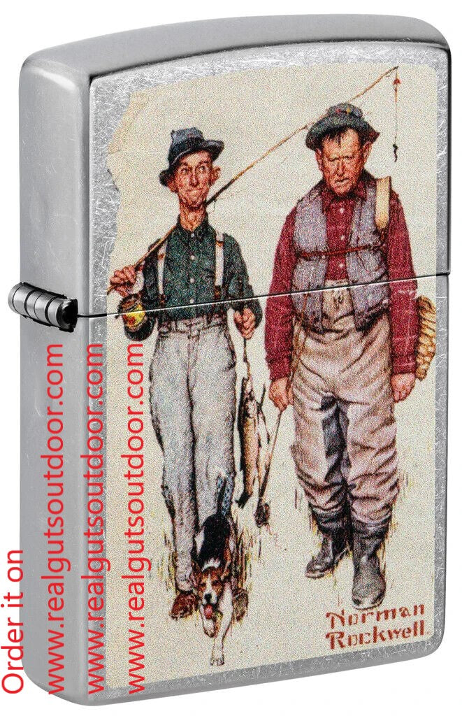 Zippo Norman Rockwell Fishing Design Street Chrome 48987