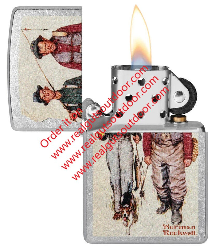 Zippo Norman Rockwell Fishing Design Street Chrome 48987