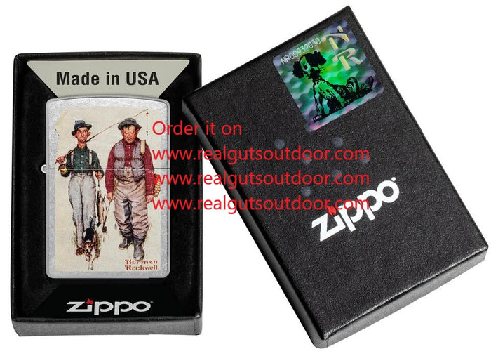 Zippo Norman Rockwell Fishing Design Street Chrome 48987