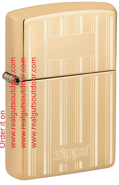 Zippo Sophistiated Pinstripes and The Classic Zippo logo High Polish Brass 46011