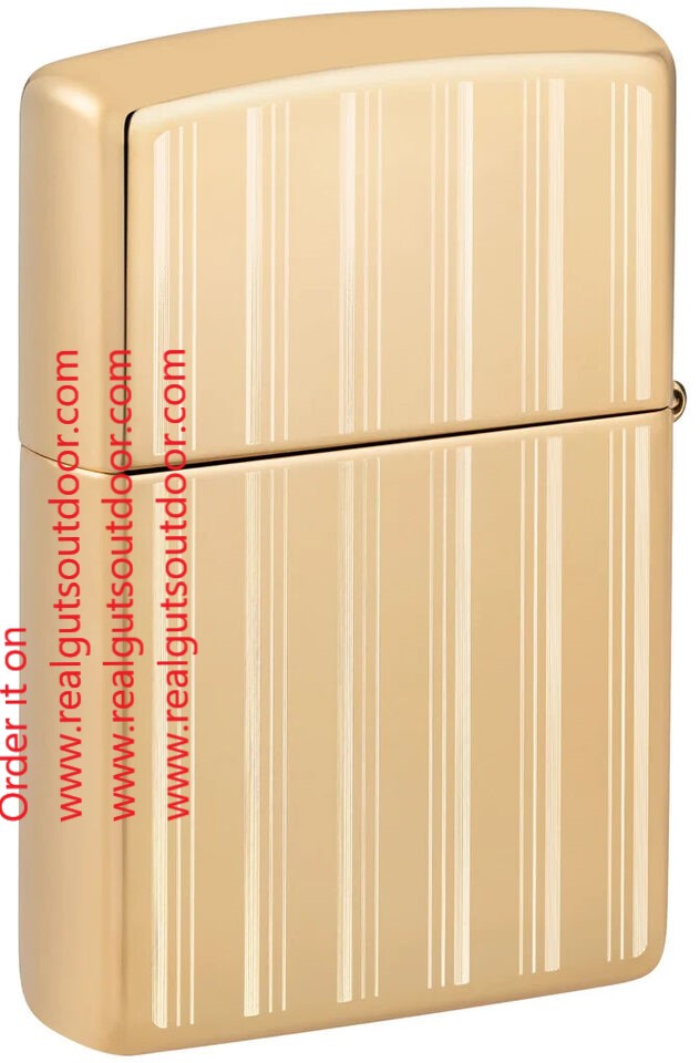 Zippo Sophistiated Pinstripes and The Classic Zippo logo High Polish Brass 46011