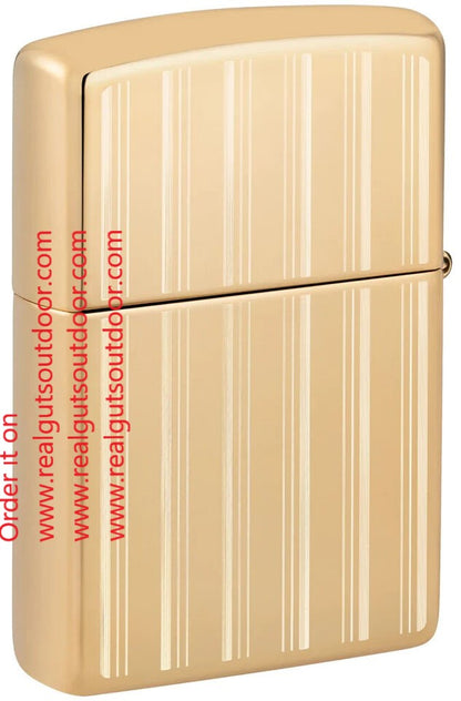 Zippo Sophistiated Pinstripes and The Classic Zippo logo High Polish Brass 46011