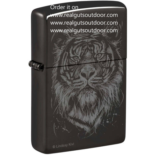 Zippo The Big Cat Design Metal Construction High Polish Black Lindsay Kivi 48935