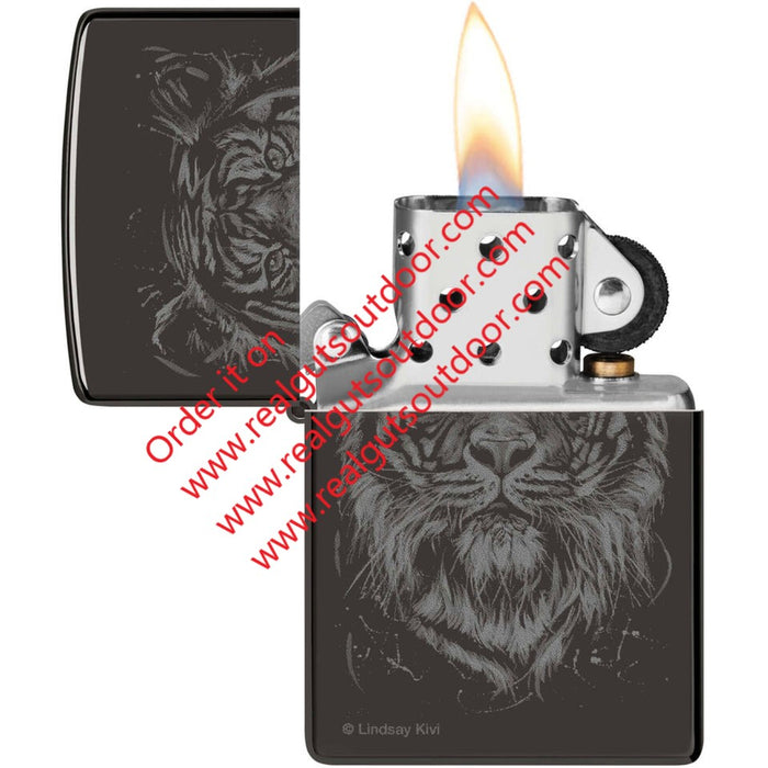Zippo The Big Cat Design Metal Construction High Polish Black Lindsay Kivi 48935
