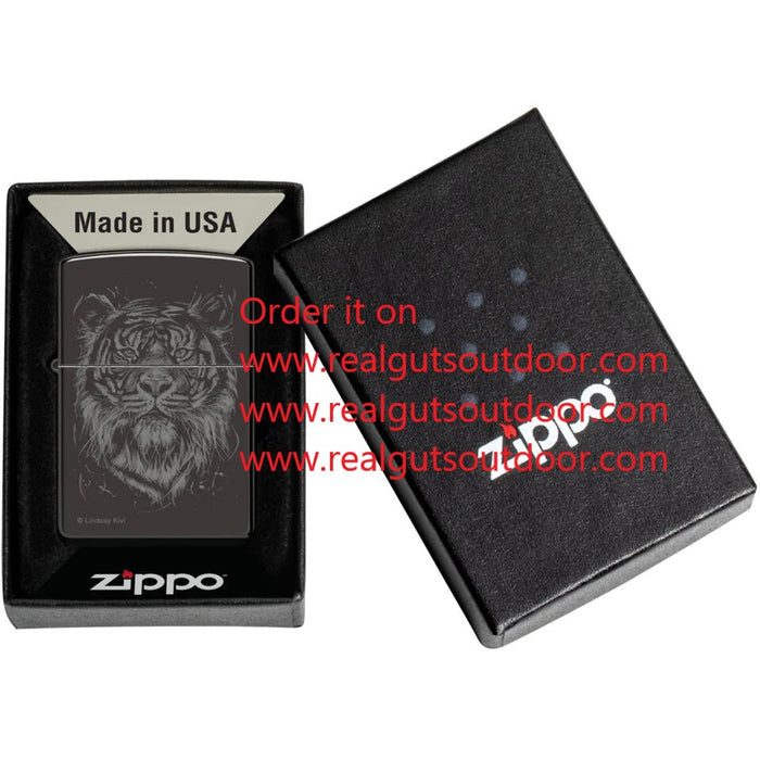 Zippo The Big Cat Design Metal Construction High Polish Black Lindsay Kivi 48935