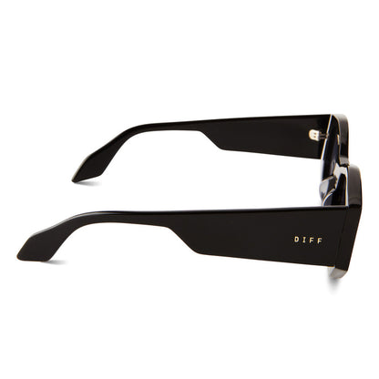 diff eyewear zoe oval sunglasses with a black frame and grey polarized lenses side view